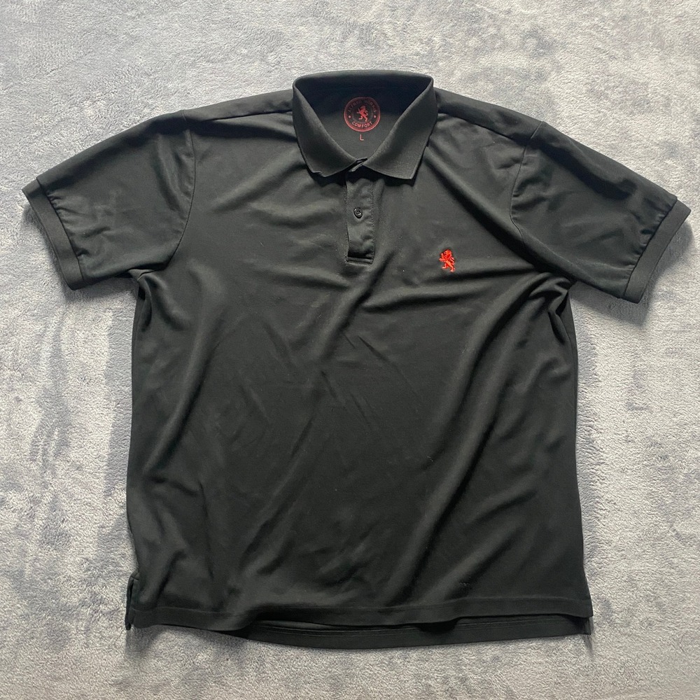 Alfred Morris Comfort Mens Black Polo Shirt Red‎ Lion Logo Pique Knit Large